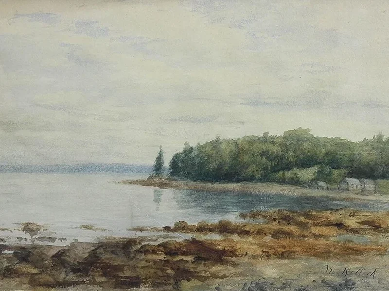 1832-Mary Kollock - Paesaggio fluviale con casette